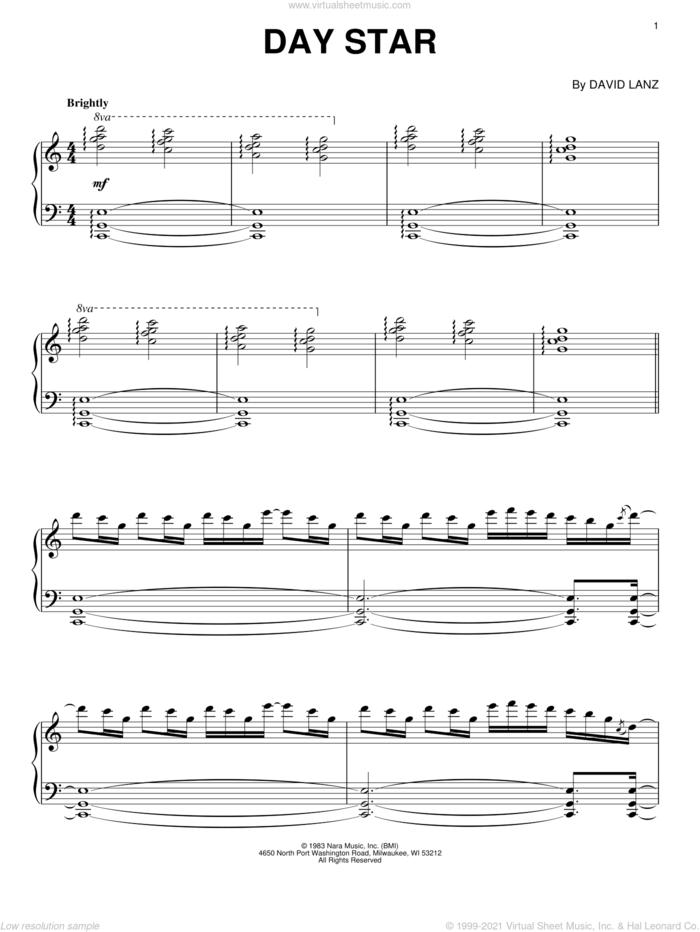 Day Star sheet music for piano solo by David Lanz, intermediate skill level