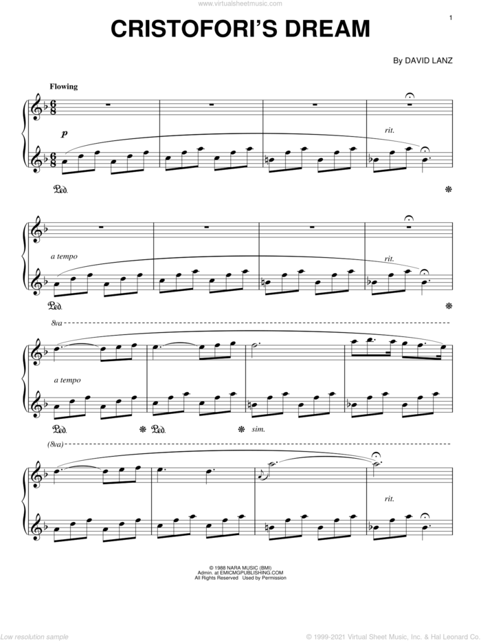 Cristofori's Dream sheet music for piano solo by David Lanz, intermediate skill level