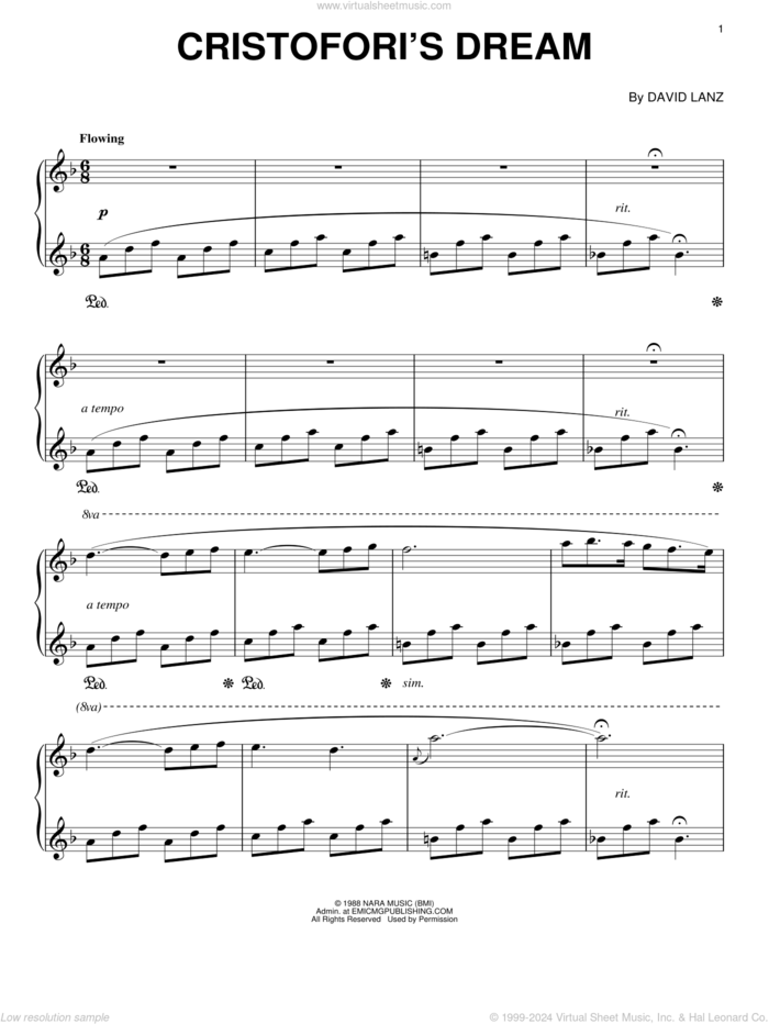 Cristofori's Dream sheet music for piano solo by David Lanz, intermediate skill level