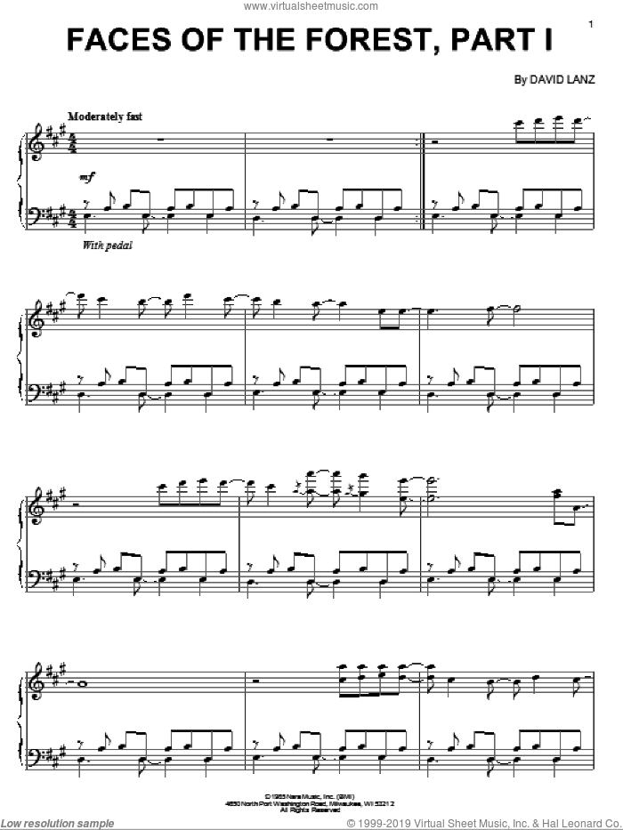 Faces Of The Forest, Part 1 sheet music for piano solo by David Lanz, intermediate skill level