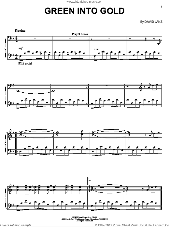 Green Into Gold sheet music for piano solo by David Lanz, intermediate skill level