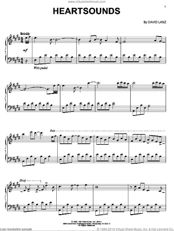 Heartsounds sheet music for piano solo by David Lanz, intermediate skill level
