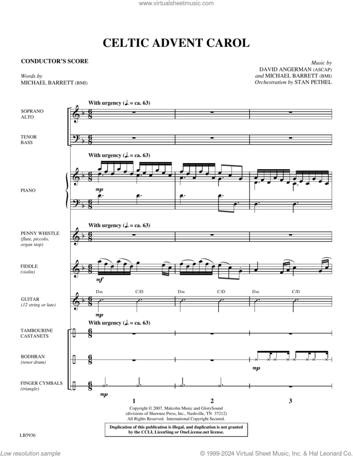 Celtic Advent Carol (COMPLETE) sheet music for orchestra/band by David Angerman & Michael Barrett, David Angerman and Michael Barrett, intermediate skill level