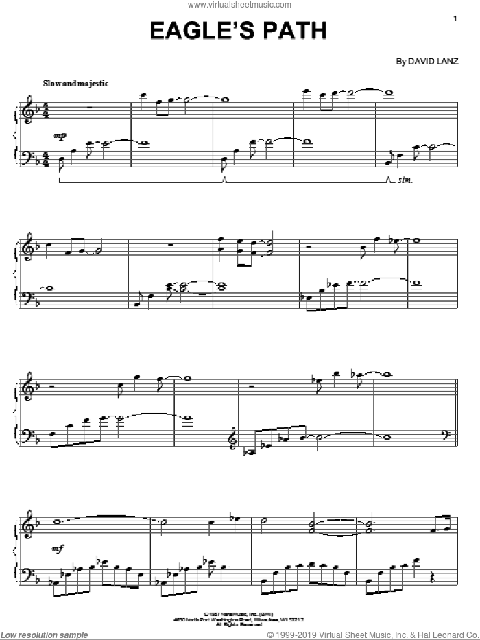 Eagle's Path sheet music for piano solo by David Lanz, intermediate skill level