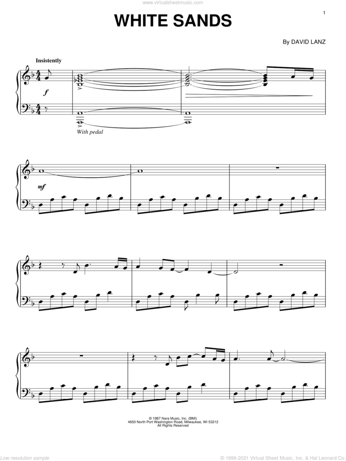 White Sands sheet music for piano solo by David Lanz, intermediate skill level