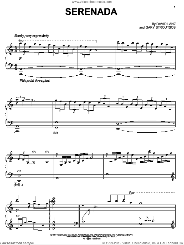 Serenada sheet music for piano solo by David Lanz & Gary Stroutsos, David Lanz and Gary Stroutsos, intermediate skill level