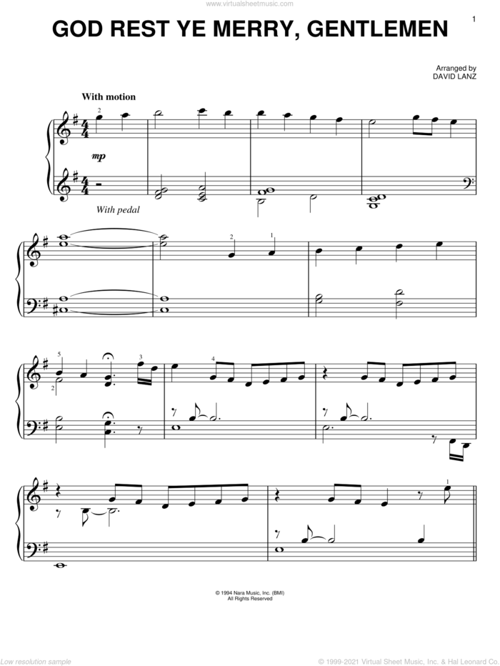 God Rest Ye Merry, Gentlemen sheet music for piano solo by David Lanz, easy skill level