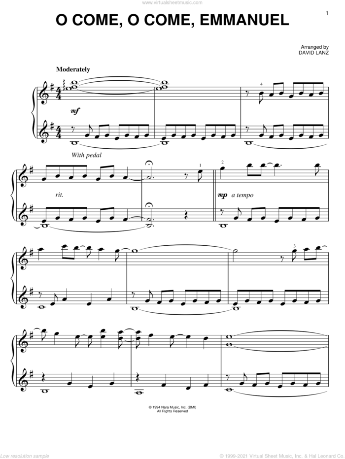 O Come, O Come, Emmanuel sheet music for piano solo by David Lanz, easy skill level