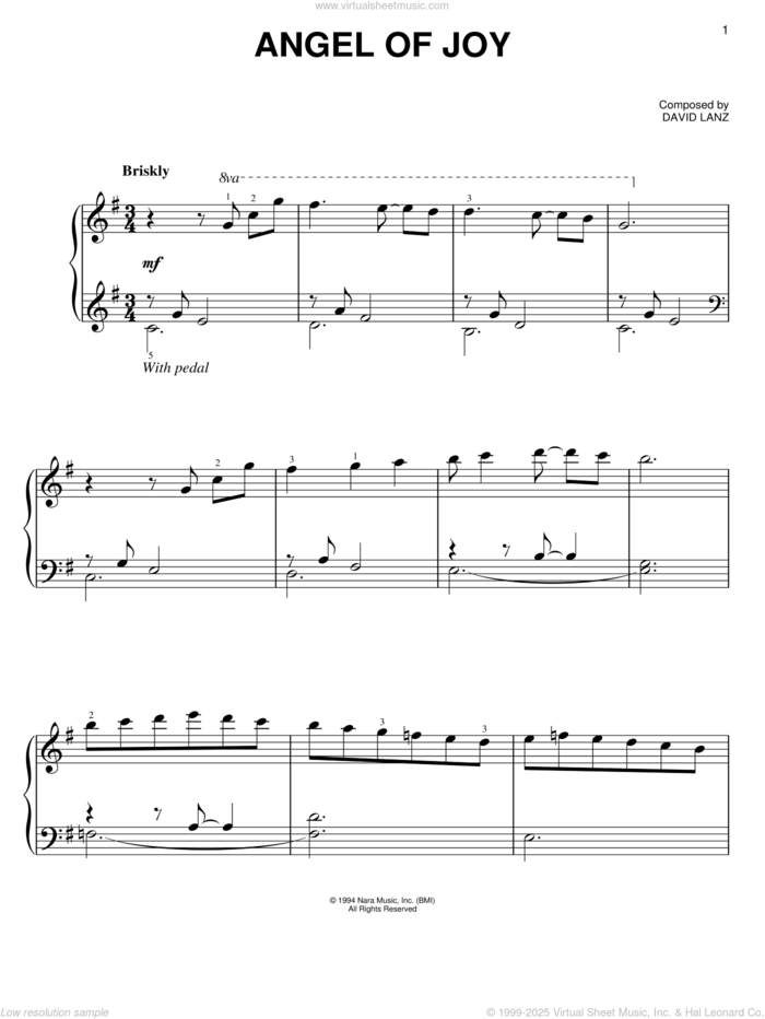 Angel Of Joy sheet music for piano solo by David Lanz, easy skill level