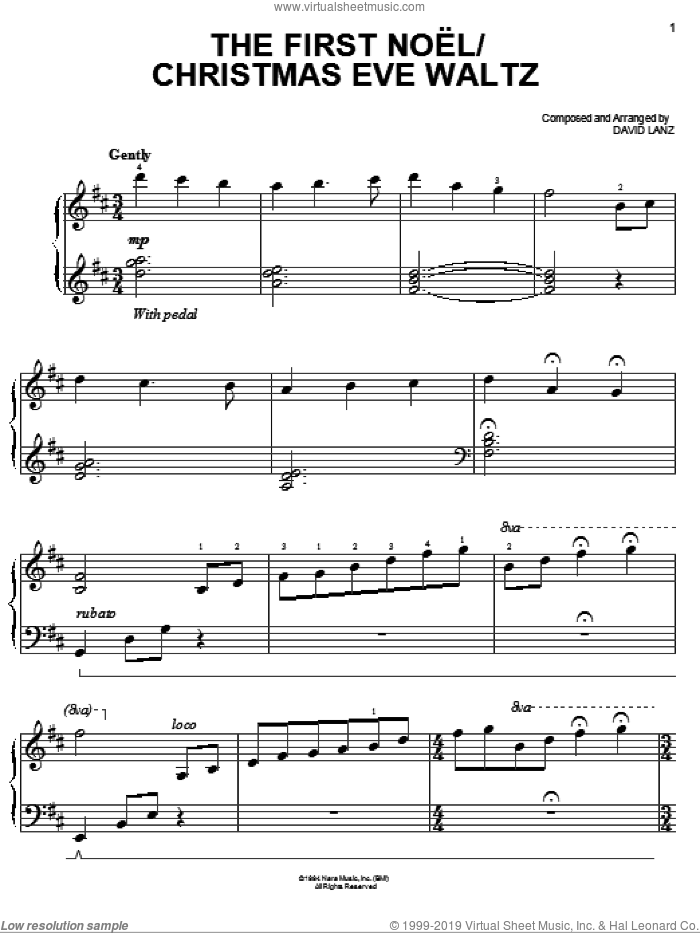The First Noel / Christmas Eve Waltz sheet music for piano solo by David Lanz, easy skill level