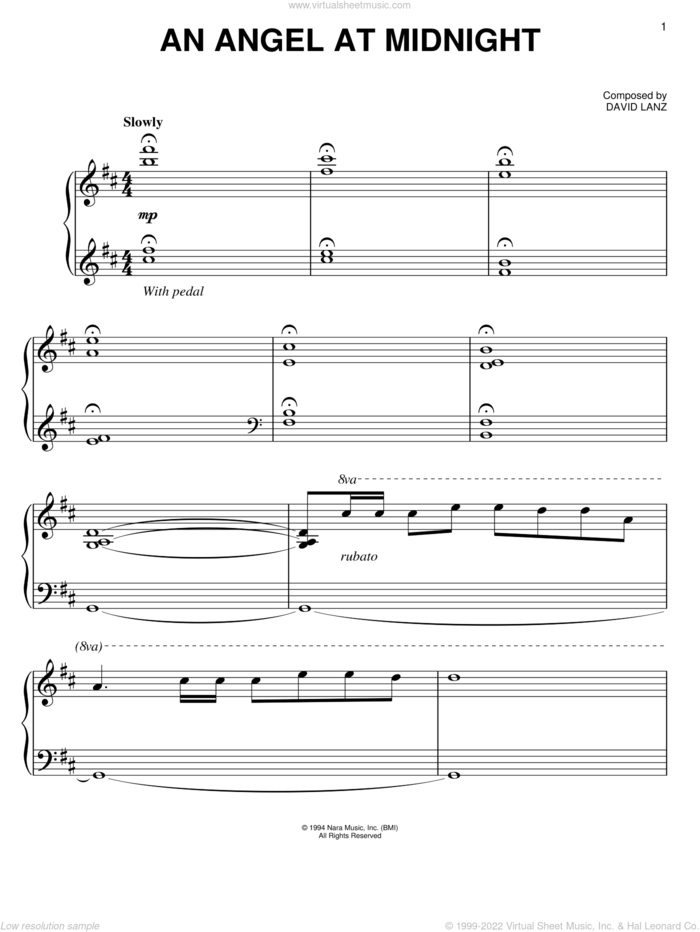 An Angel At Midnight sheet music for piano solo by David Lanz, easy skill level