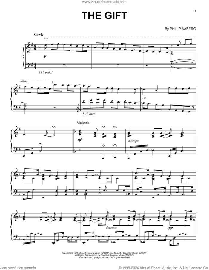 The Gift sheet music for piano solo by Philip Aaberg, intermediate skill level