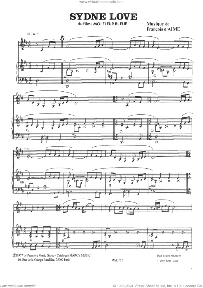 Sydne Love sheet music for piano solo by François d'Aime, classical score, intermediate skill level