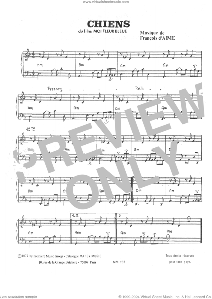 Chiens sheet music for piano solo by François d'Aime, classical score, intermediate skill level