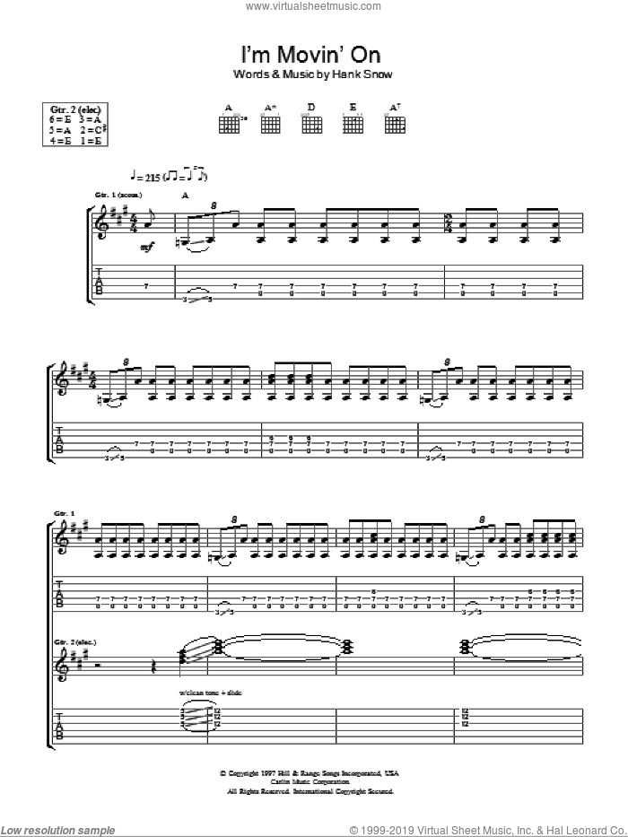 I'm Moving On sheet music for guitar (tablature) by Taste and Hank Snow, intermediate skill level