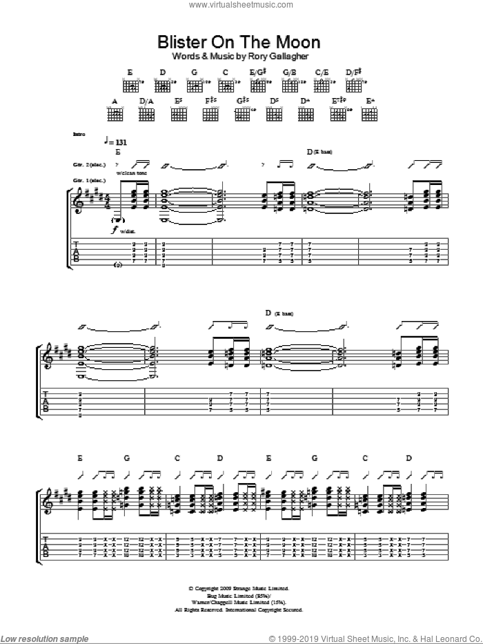 Blister On The Moon sheet music for guitar (tablature) by Taste and Rory Gallagher, intermediate skill level