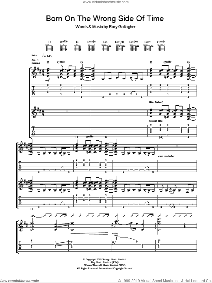 Born On The Wrong Side Of Time sheet music for guitar (tablature) by Taste and Rory Gallagher, intermediate skill level