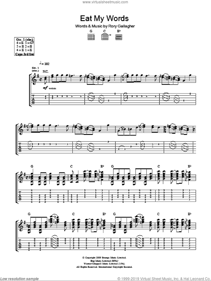 Eat My Words sheet music for guitar (tablature) by Taste and Rory Gallagher, intermediate skill level