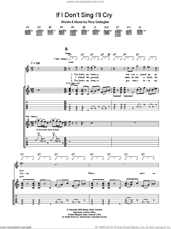 If I Don't Sing I'll Cry sheet music for guitar (tablature) by Taste and Rory Gallagher, intermediate skill level