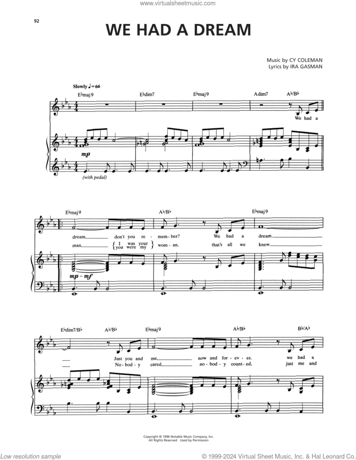 We Had A Dream (from The Life) sheet music for voice and piano by Cy Coleman and Ira Gasman, intermediate skill level