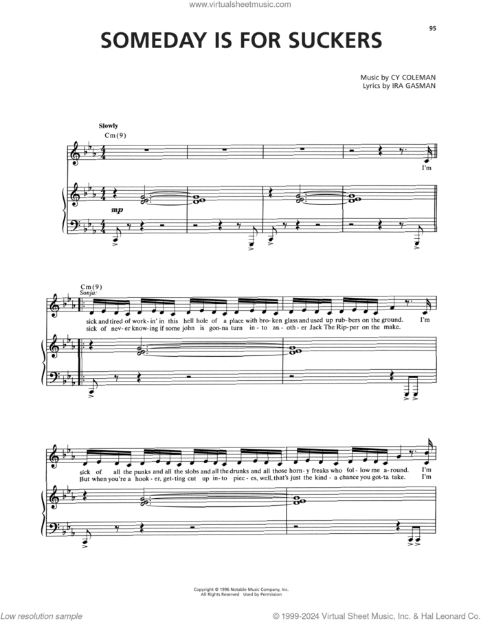 Someday Is For Suckers (from The Life) sheet music for voice and piano by Cy Coleman and Ira Gasman, intermediate skill level