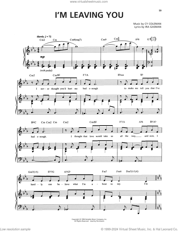 I'm Leaving You (from The Life) sheet music for voice and piano by Cy Coleman and Ira Gasman, intermediate skill level