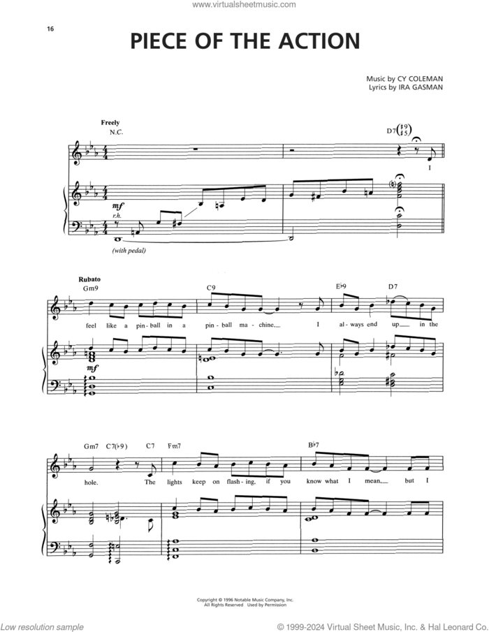 Piece Of The Action (from The Life) sheet music for voice and piano by Cy Coleman and Ira Gasman, intermediate skill level