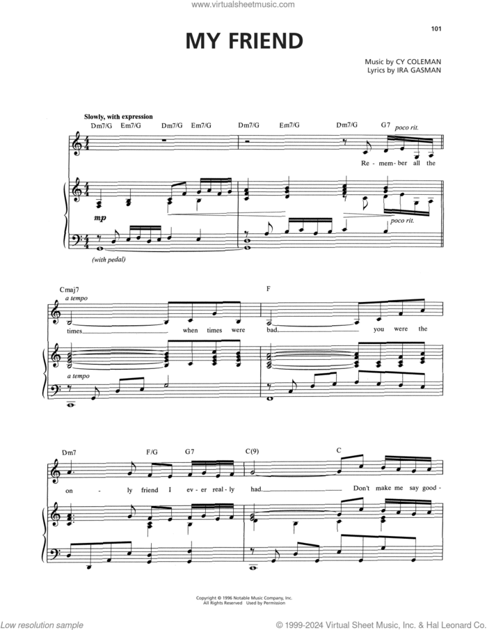 My Friend (from The Life) sheet music for voice and piano by Cy Coleman and Ira Gasman, intermediate skill level