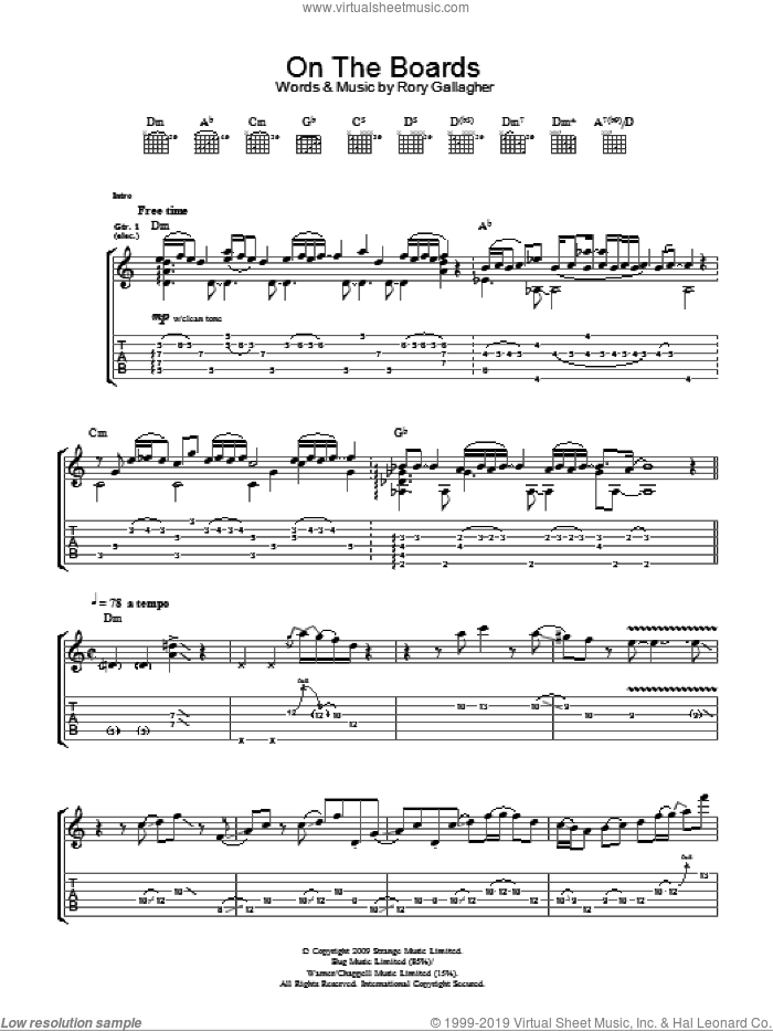 On The Boards sheet music for guitar (tablature) by Taste and Rory Gallagher, intermediate skill level