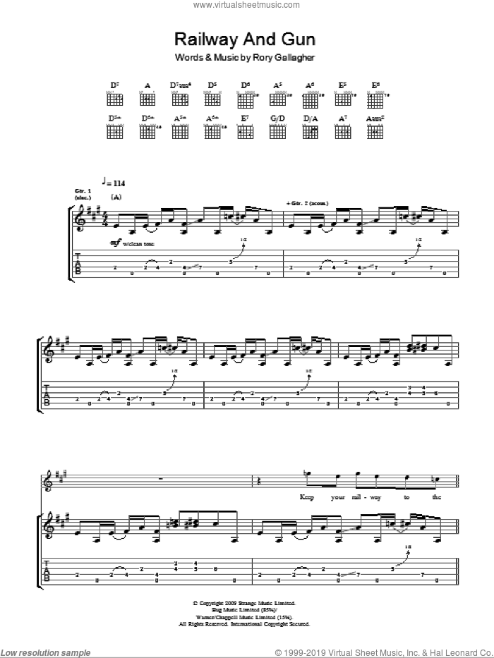 Railway And Gun sheet music for guitar (tablature) by Taste and Rory Gallagher, intermediate skill level