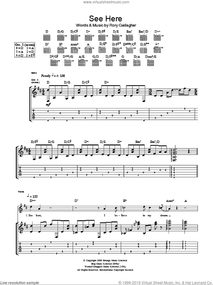 See Here sheet music for guitar (tablature) by Taste and Rory Gallagher, intermediate skill level