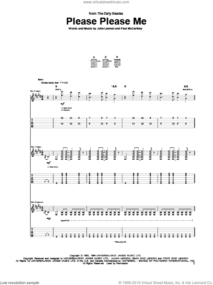 Please Please Me sheet music for guitar (tablature) by The Beatles, John Lennon and Paul McCartney, intermediate skill level