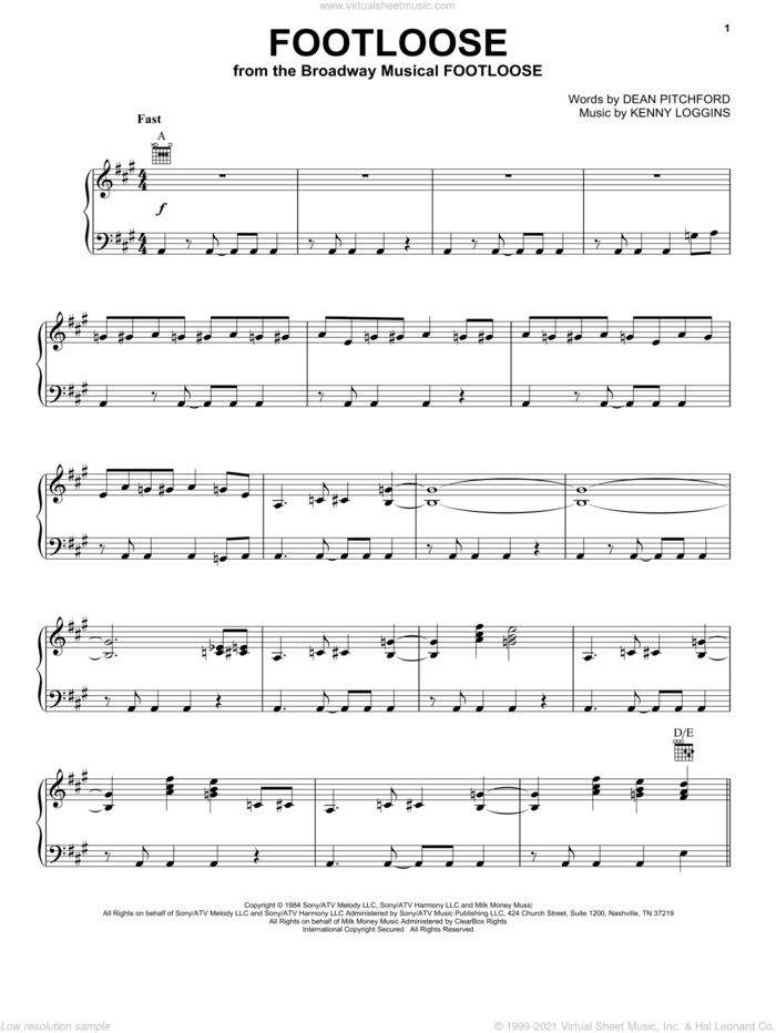 Loggins Footloose Sheet Music For Voice Piano Or Guitar Pdf - roblox footloose piano sheet