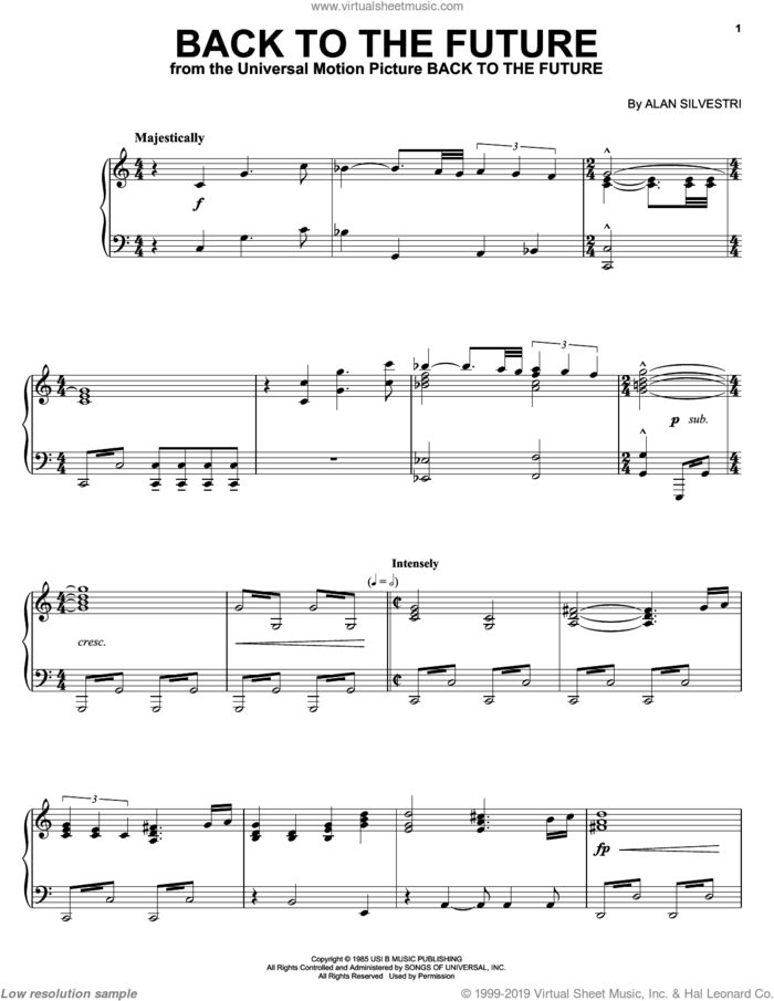 Back To The Future (Theme), (intermediate) sheet music for piano solo by Alan Silvestri, intermediate skill level
