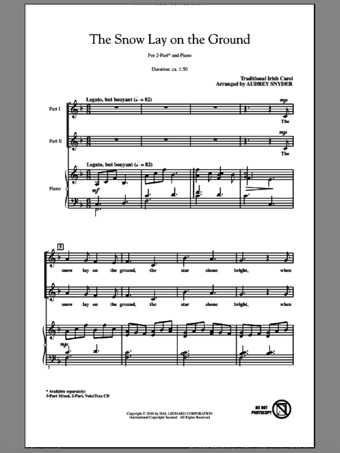 The Snow Lay On The Ground sheet music for choir (2-Part) by Audrey Snyder and Miscellaneous, intermediate duet