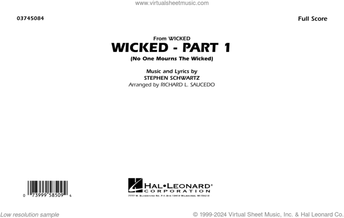 Wicked, part 1 (arr. richard l. saucedo) sheet music for marching band (full score) by Stephen Schwartz and Richard L. Saucedo, intermediate skill level