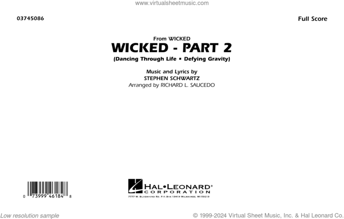 Wicked, part 2 (arr. richard l. saucedo) sheet music for marching band (full score) by Stephen Schwartz and Richard L. Saucedo, intermediate skill level