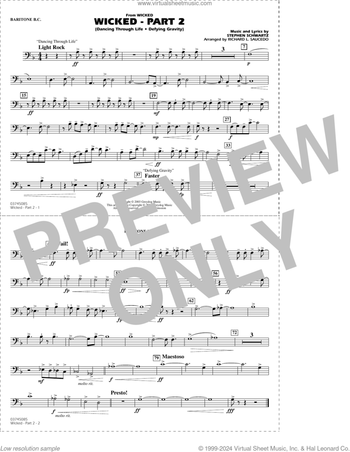 Wicked, part 2 (arr. richard l. saucedo) sheet music for marching band (baritone b.c.) by Stephen Schwartz and Richard L. Saucedo, intermediate skill level