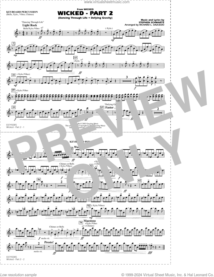 Wicked, part 2 (arr. richard l. saucedo) sheet music for marching band (keyboard percussion) by Stephen Schwartz and Richard L. Saucedo, intermediate skill level