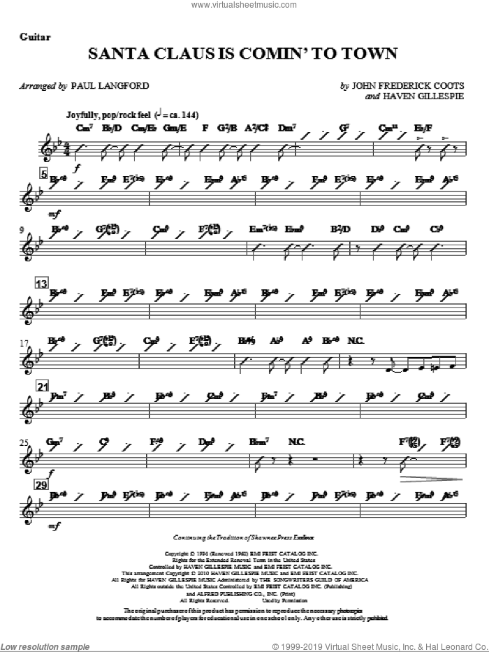 Santa Claus Is Comin' To Town (complete set of parts) sheet music for orchestra/band by J. Fred Coots, Haven Gillespie and Paul Langford, intermediate skill level
