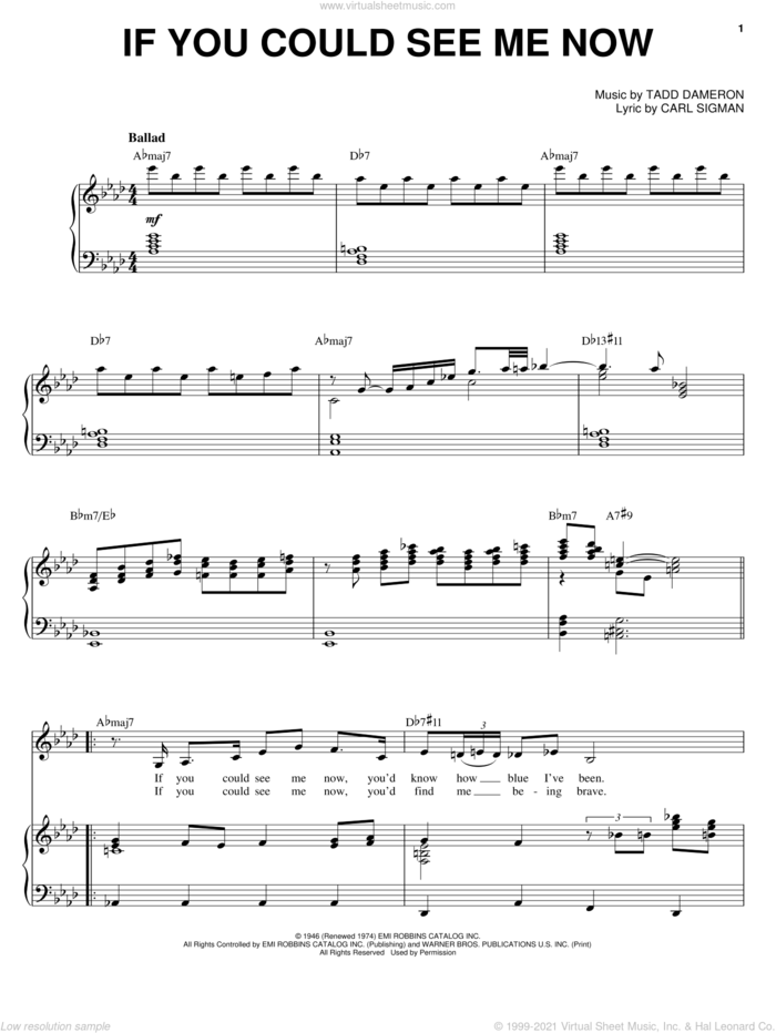 If You Could See Me Now sheet music for voice and piano by Sarah Vaughan, Carl Sigman and Tadd Dameron, intermediate skill level