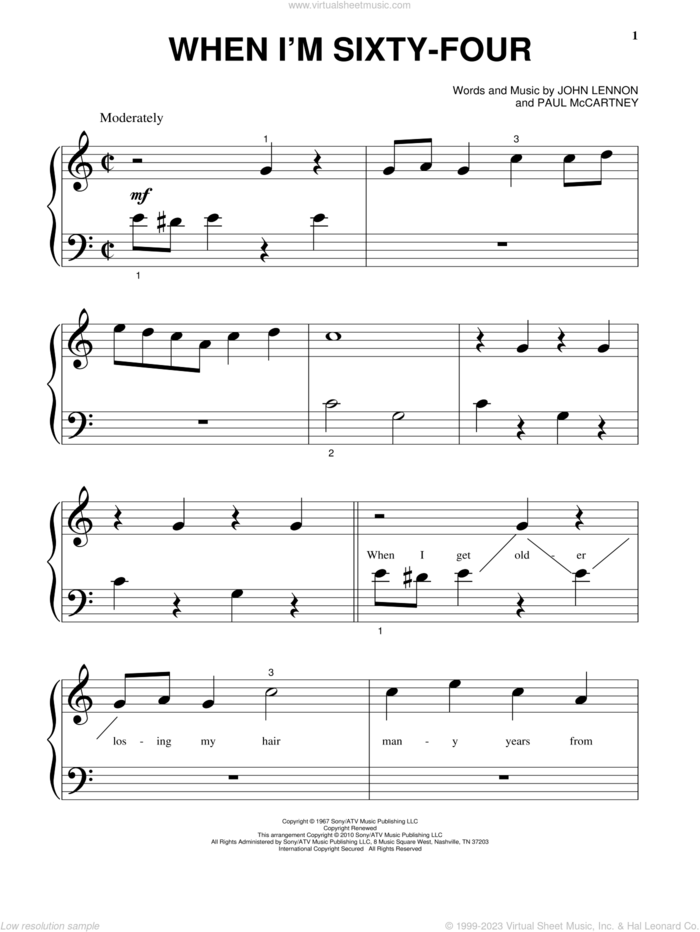 When I'm Sixty-Four sheet music for piano solo by The Beatles, John Lennon and Paul McCartney, beginner skill level