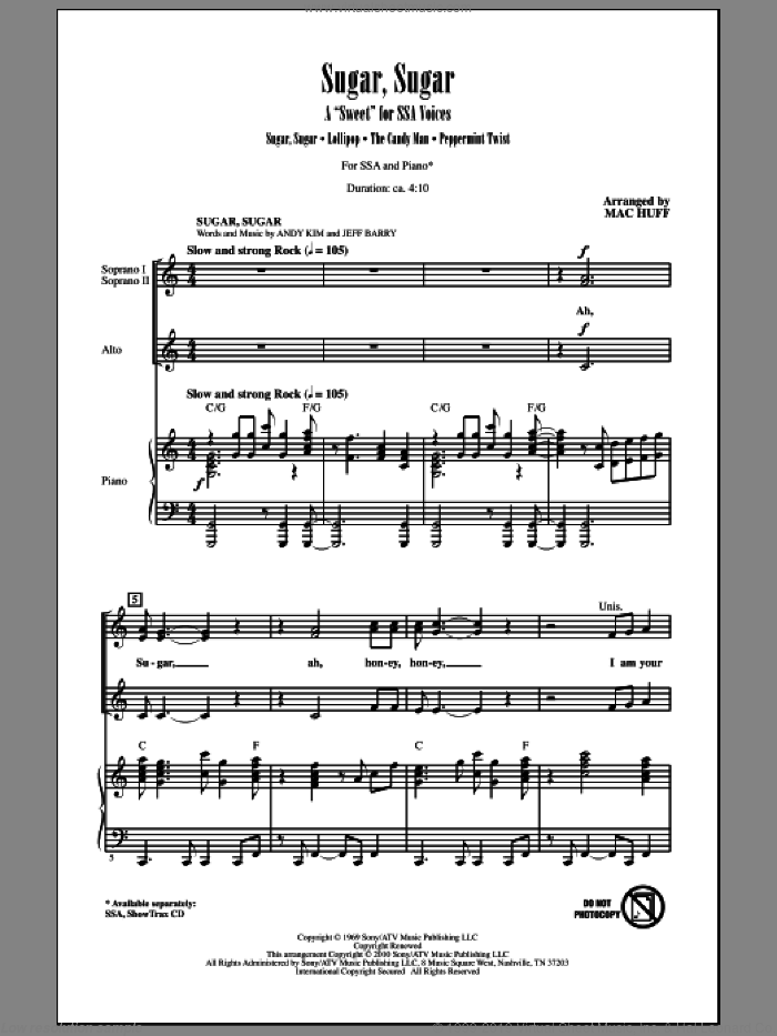 Sugar, Sugar - A 'Sweet' For SSA Voices (Medley) sheet music for choir (SSA: soprano, alto) by Mac Huff, intermediate skill level