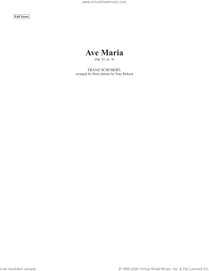 Ave Maria (COMPLETE) sheet music for brass ensemble by Canadian Brass, Franz Schubert and Tony Rickard, classical score, intermediate skill level