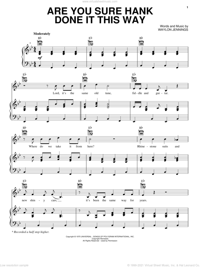 Are You Sure Hank Done It This Way sheet music for voice, piano or guitar by Waylon Jennings and Crazy Heart (Movie), intermediate skill level
