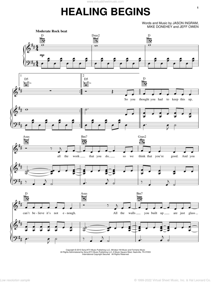 Healing Begins sheet music for voice, piano or guitar by Tenth Avenue North, Jason Ingram, Jeff Owen and Mike Donehey, intermediate skill level