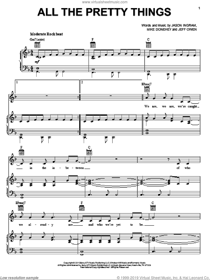 All The Pretty Things sheet music for voice, piano or guitar by Tenth Avenue North, Jason Ingram, Jeff Owen and Mike Donehey, intermediate skill level