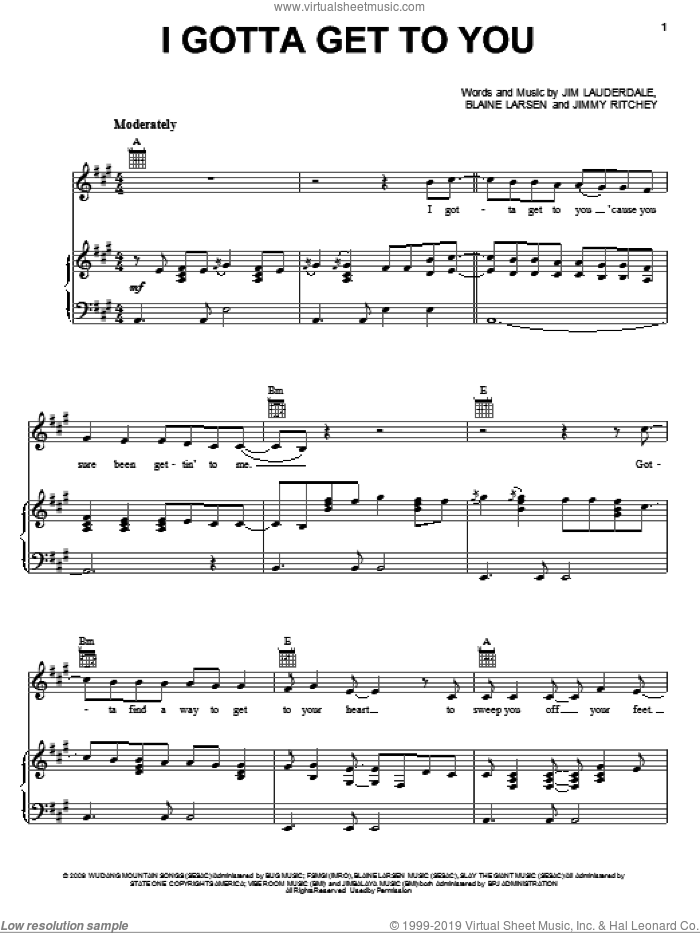 I Gotta Get To You sheet music for voice, piano or guitar by George Strait, Blaine Larsen, Jim Lauderdale and Jimmy Ritchey, intermediate skill level