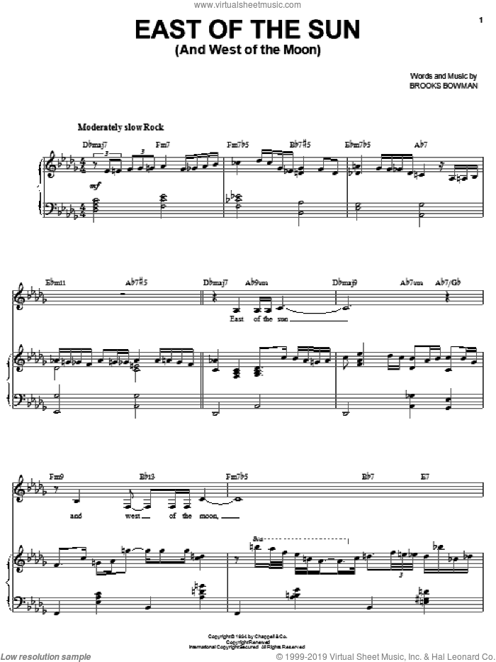 East Of The Sun (And West Of The Moon) sheet music for voice and piano by Sarah Vaughan and Brooks Bowman, intermediate skill level