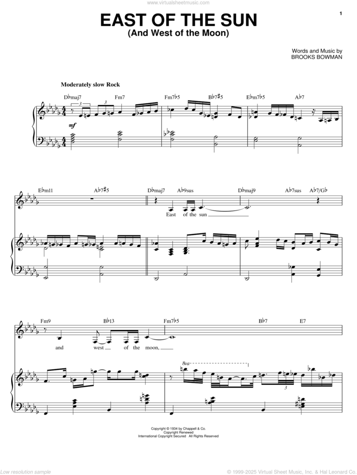 East Of The Sun (And West Of The Moon) sheet music for voice and piano by Sarah Vaughan and Brooks Bowman, intermediate skill level